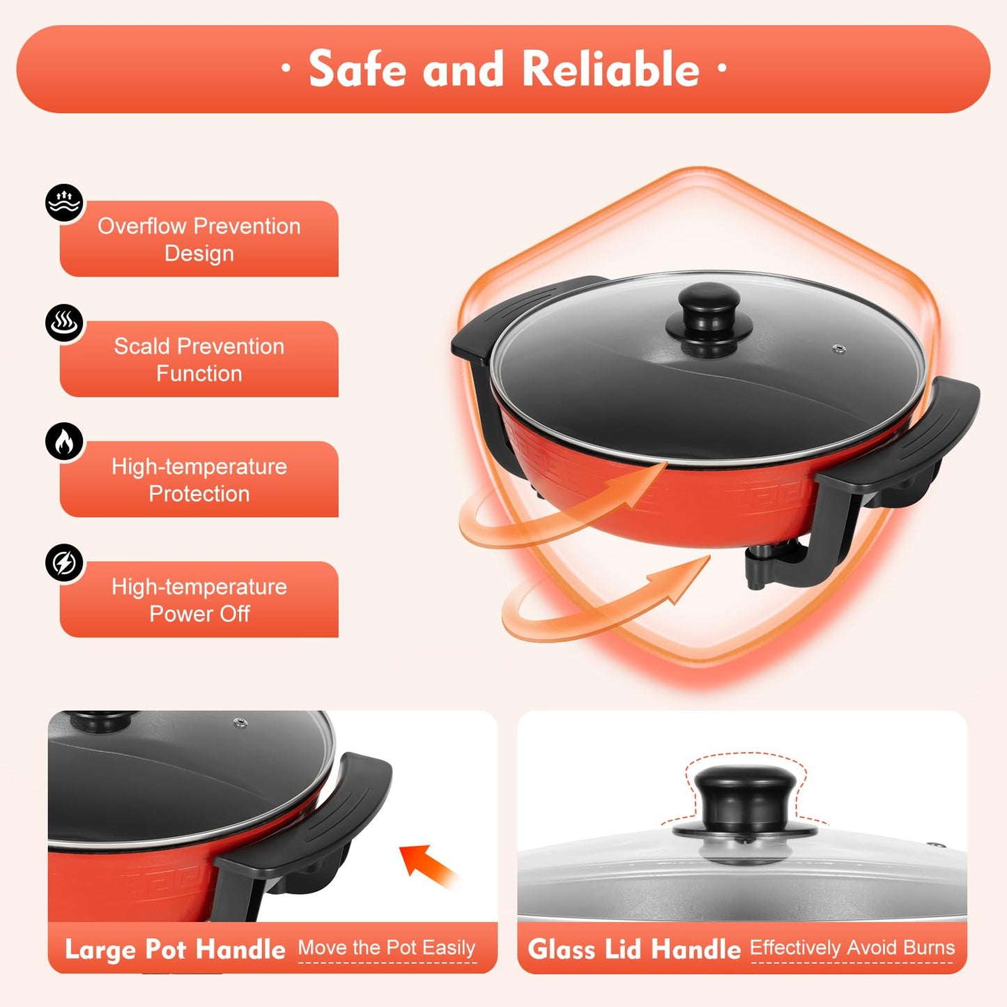 1300W 6L Electric Hot Pot Twin Cooker Fire Pot Yin Yang Hotpot 2 Sided Soup Pot, Electric Stewpan Wok Pan, Hotplate, Non-Stick Chinese Hotpot