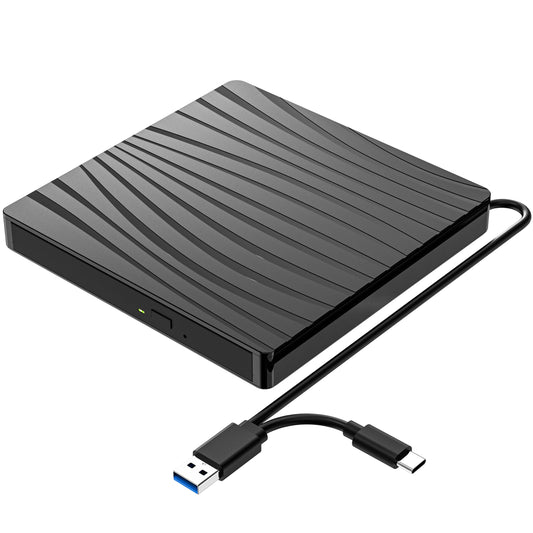 QDSYLQ External DVD Drive, USB 3.0 & Type-C Portable CD DVD +/-RW Burner Optical Drive External DVD Drive for Laptop, PC, Desktop, MacBook, iMac, Windows 11/10/8/7/XP/Linux/Vista/MacOS