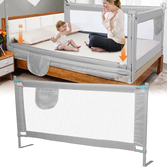 Sinbide bed rail adjustable guardrail for children's bed, baby safety, 100cm high, metal frame, 0-6 years (Gray, 100x180cm)