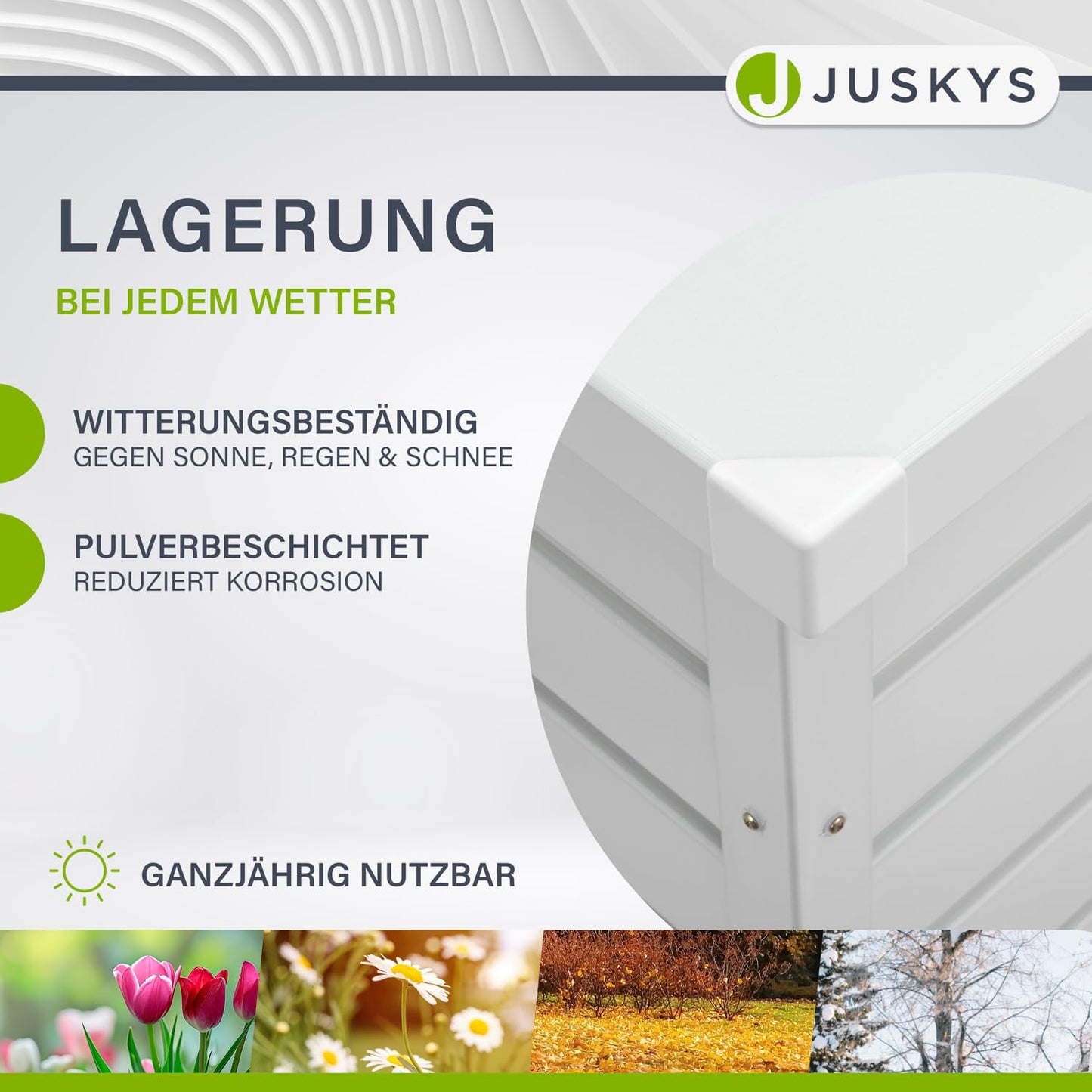 Juskys Metal Storage Box Limani 380 liters - Outdoor Box - waterproof, lockable - white garden box, cushion box for garden.