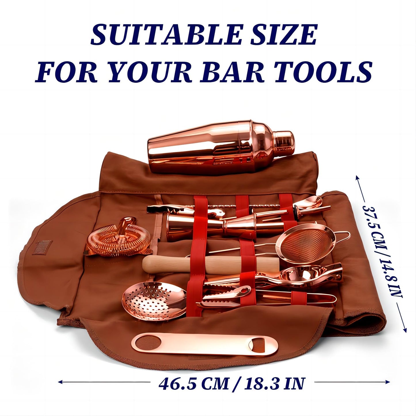 Travel Bartender Kit Bag, 17-piece Bar Tool Set, Professional Cocktail Bar Set, Portable Waxed Canvas Bar Kit Bag with Shoulder Strap for Bartenders, Parties, Camping trips.