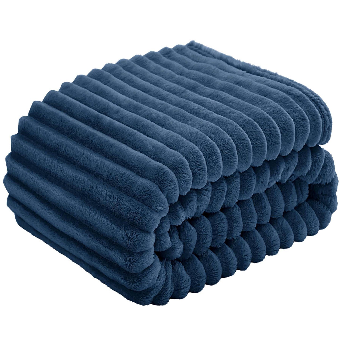 BEDELITE Cozy Blanket Plush Large - Soft Flannel Blankets Blue 220x240 for Bed, Decor Striped Cord Fleece Blanket Navy as Bedspread for Bedroom, XXL Blanket Wide Use