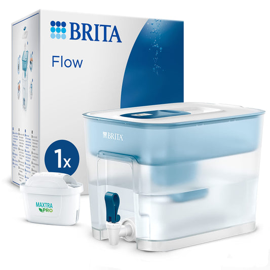 BRITA Flow Water Filter XXL (8.2l) with 1x MAXTRA PRO All-in-1 Cartridge - Refrigerator Drink Dispenser with Tap & Large Capacity - Reduction of limescale, chlorine, lead & copper in drinking water.