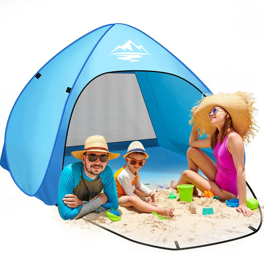 Purebox Beach Shelter Pop Up 3-4 Person Models, Pop Up Beach Shelter with UV Protection, UPF 50+ Beach Tent, Automatic Portable Beach Tent Pop Up Tent for Family Camping Garden Beach 240x200x135cm