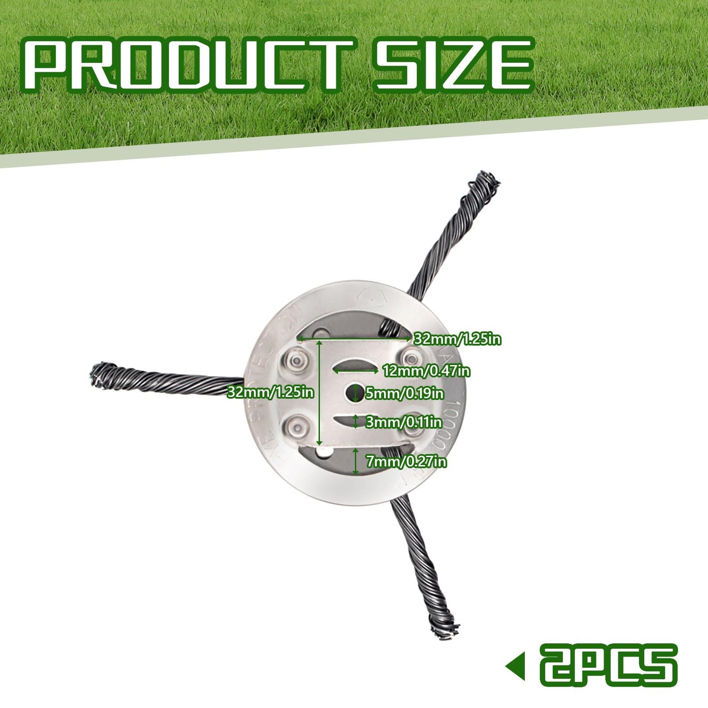 Ellxen 2 Pieces Steel Wire Grass Trimmer Head, Cutter Weed Trimmer Wire Blade for Garden Grass Trimmer Head Lawn Mower Electric Tool (3 Heads)
