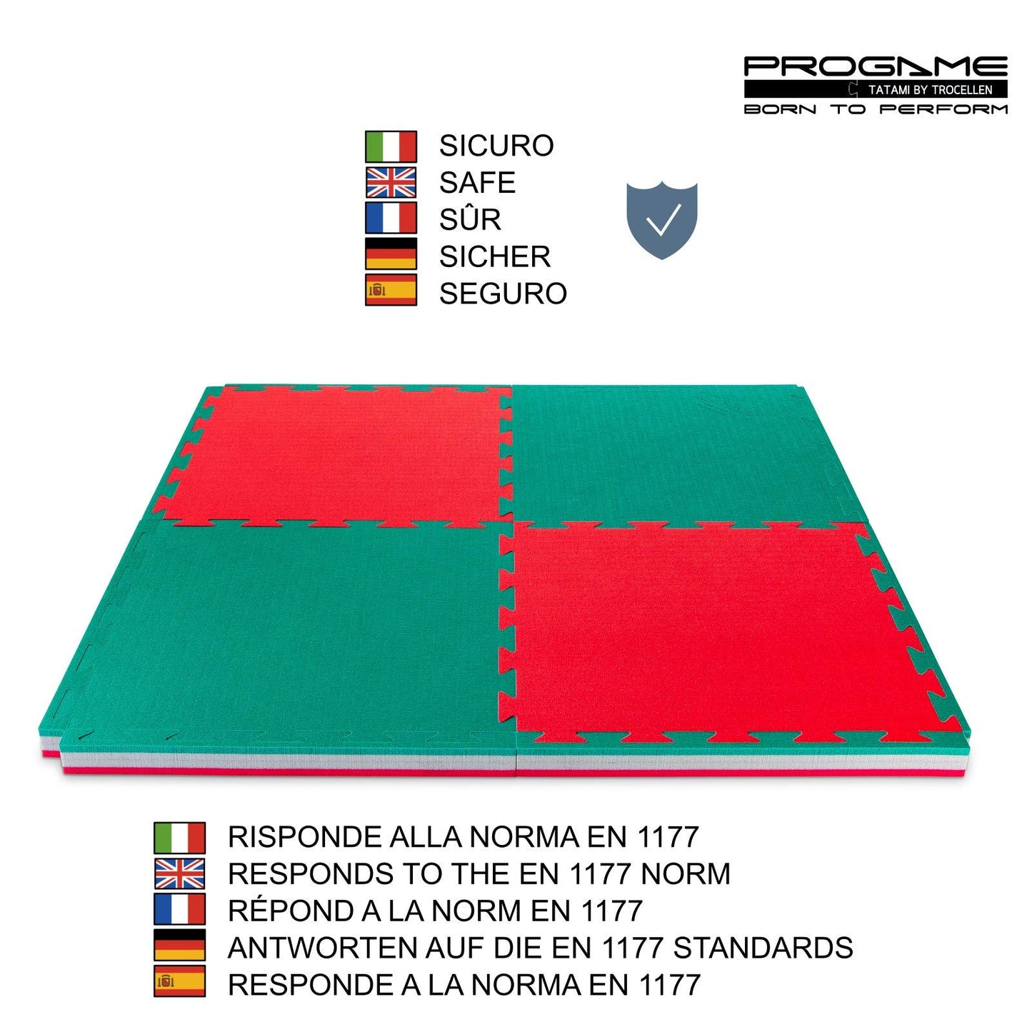 PROGAME Tatami Mat 4 cm Kit 8 pieces PERFORMANCE-HOME Green/Red 50x50 cm. Judomat.