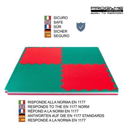 PROGAME Tatami Mat 4 cm Kit 8 pieces PERFORMANCE-HOME Green/Red 50x50 cm. Judomat.