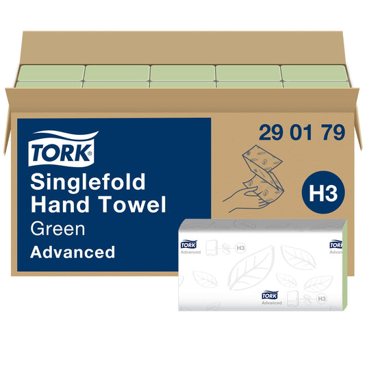 Tork Zigzag Towels Green H3, advanced quality, single sheet dispensing, 15 × 250 towels, 290179.