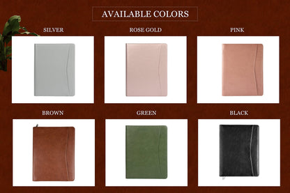 Calfinder A4 Leather Conference Folder, Notepad with A4 Clipboard/Zipper, Vegan Leather File Folder Document Case, Office Organizer, Gift for Women/Men, Brown