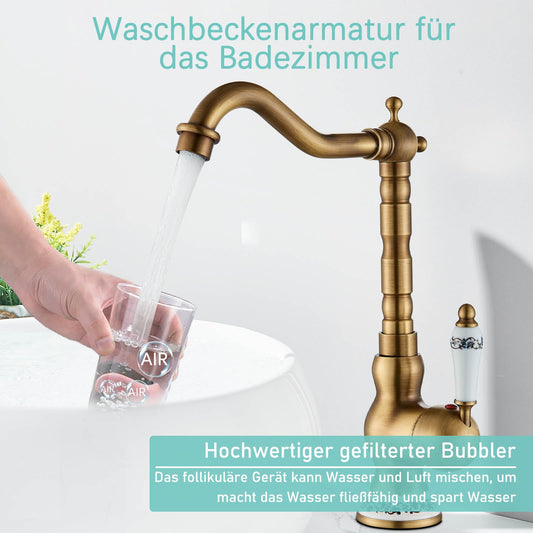 Suguword Retro Design Bathroom Faucet Basin Mixer Tap Antique Brass Faucet Ceramic Sink Tap Washbasin Bathroom Sink Armature
