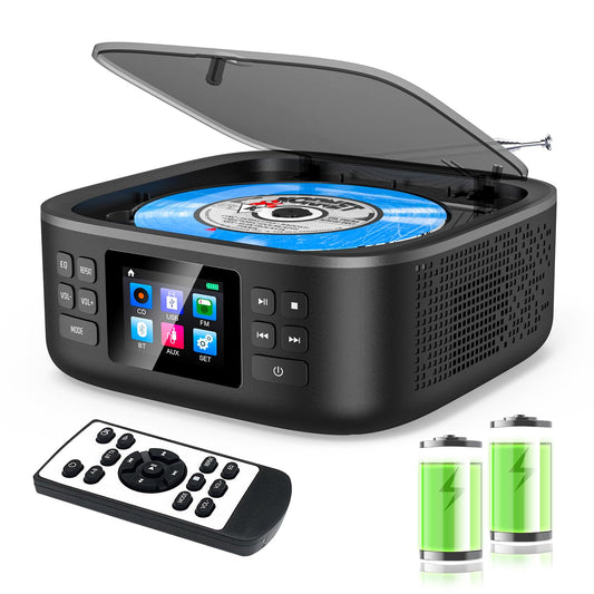 Portable CD player, CCHKFEI Boombox Portable CD player Bluetooth & FM radio with dual stereo speakers support USB/AUX headphone jack Discman Rechargeable CD player Portable.