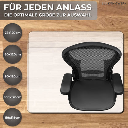 Kingwork floor protection mat for office chair in various sizes - office chair pad non-slip in milky white - Made in Germany - 90 x 120 cm