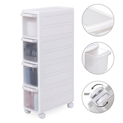 SONGMICS 4-Drawer Rolling Cart, Compact Shelf Unit, can be Used Separately as Kitchen, Bathroom, or Utility Cart. Standalone with Wheels, 84.5 cm High, White KFR05W