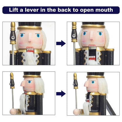 AI Store 38 cm Christmas Nutcracker Figures Christmas decor Large wooden Nutcracker Figure Christmas decoration (Gold White)