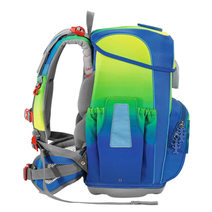 Step by Step school bag set, Cloud Ocean Red Octopus Pius, 5 pieces, yellow-blue Octopus design, ergonomic backpack with reflectors, height adjustable with hip belt, for 1st to 4th grade, 19L.
