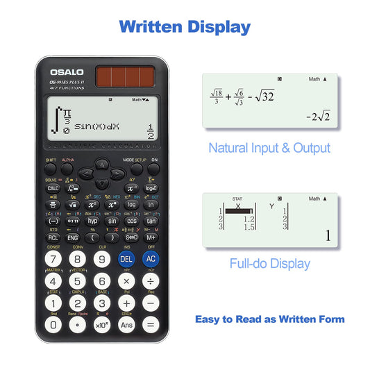 OSALO Scientific Calculator 417 Function 10+2 Digits Written Display Solar and Battery Calculator Protective Case for School Black (OS 991ES Plus 2nd Edition)