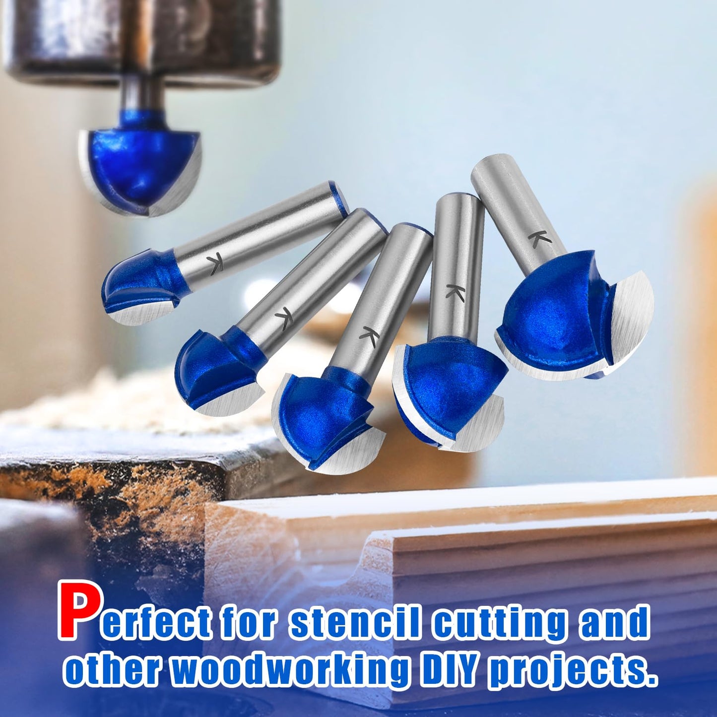 ASNOMY 5 Pieces Carbide Core Box Router Bits Set, 8mm Shank, Round Nose Ball Cutter Woodworking Router - 12mm/16mm/19mm/22mm/25.4mm