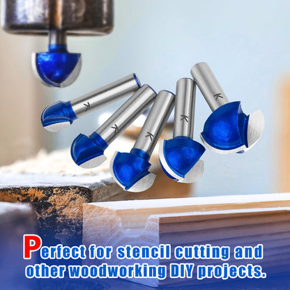 ASNOMY 5 Pieces Carbide Core Box Router Bits Set, 8mm Shank, Round Nose Ball Cutter Woodworking Router - 12mm/16mm/19mm/22mm/25.4mm