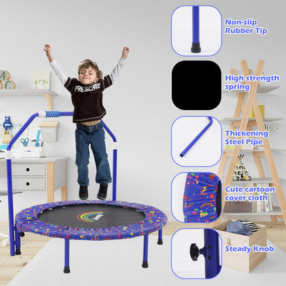 Trampoline for Kids|Approx. 91 cm diameter|Foldable rebounder for mini trampoline with foam handle, safety pads, and durable cover for indoor and outdoor use|Trampoline for jumping fitness (Blue)
