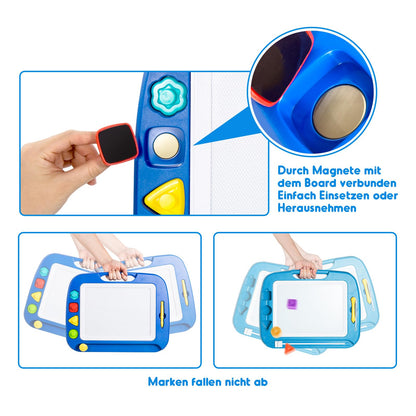 SGILE Large Magnetic Drawing Board, 42x32cm Doodle Board Magic Drawing Board Sketch Pad with 4 Shape Stamps for Kids 3+ Gift, Blue