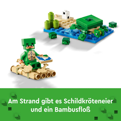 LEGO Minecraft The Turtle Beach House - Toy with animal figures & turtle figure - Playset with accessories - Crafting table, bamboo raft - Gamer gift for boys & girls aged 8+ - 21254