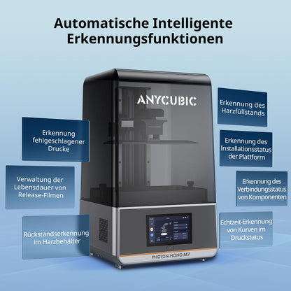 ANYCUBIC Photon Mono M7 14K 3D printer, 10.1-inch mono LCD with COB light source 3.0, 150 mm/h fast printing, intelligent error detection, leveling-free, print size 223x126x230 mm.