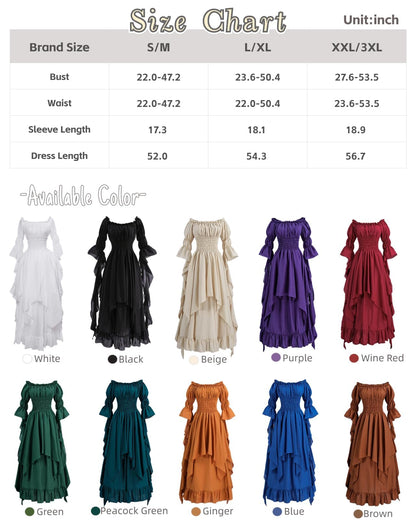 Fiamll Victorian Dress Renaissance Costume Women Gothic Witch Dress Medieval Maxi Dress Ladies Wedding Dress (Peacock Green L/XL)