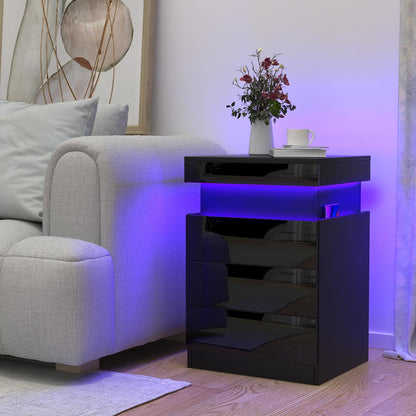 Lvhcmfohm nightstand with outlet, bedside table with LED light, nightstand with 3 drawers and hidden sliding cabinets for living room, bedroom (Black, 45x40x67cm)
