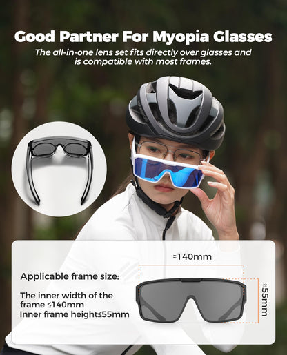 ROCKBROS Bike Glasses Polarized Fit Over Sunglasses Outdoor MTB Road Cycling Sport Goggles for Men and Women