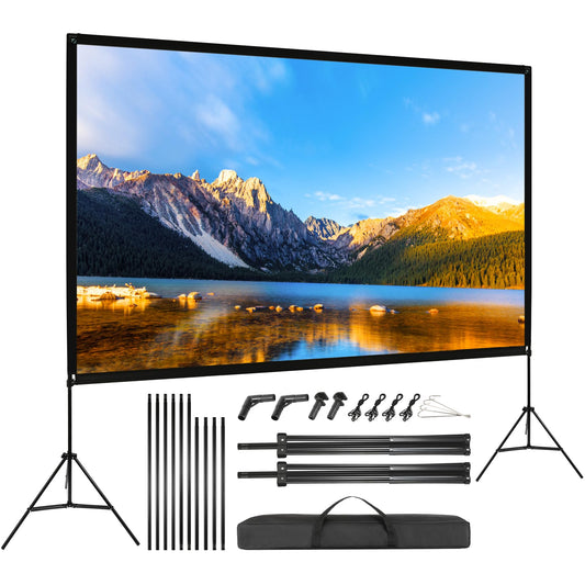 VISULAPEX 120" Projector Screen with Stand HD 4K, 16:9, 160° Viewing Angle Projector Screen with Tripod Quick Folding Portable for Home Theater, Camping, and Office Presentations