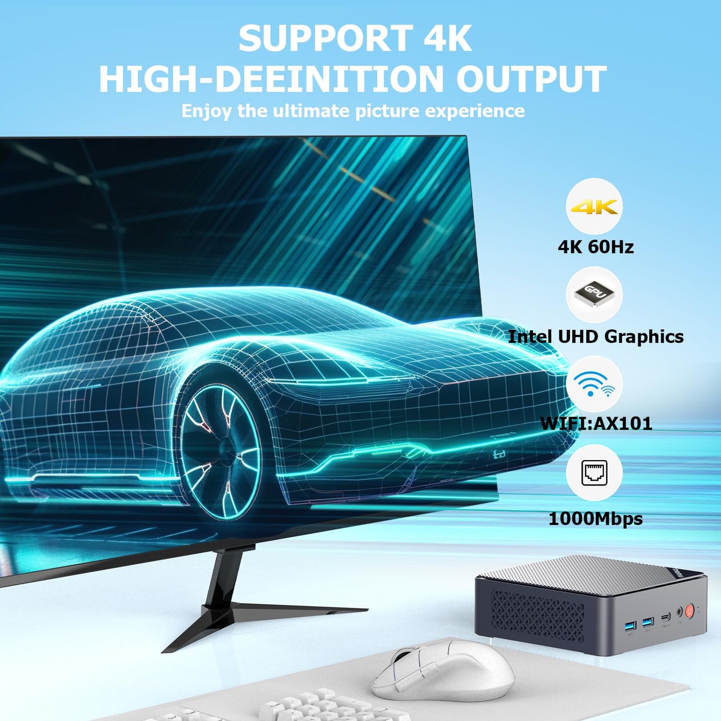 AWOW Mini PC W-11 Pro Twin Lake-N N150 Quad Core 3.60 GHz, 16 GB DDR4 3200MHz 512 GB M.2 PCIE3.0 SSD Mini Desktop Computer, Micro PC Dual Display HDMI DP 4K@60 Hz Dual RJ45 Gigabit Ethernet, AX101