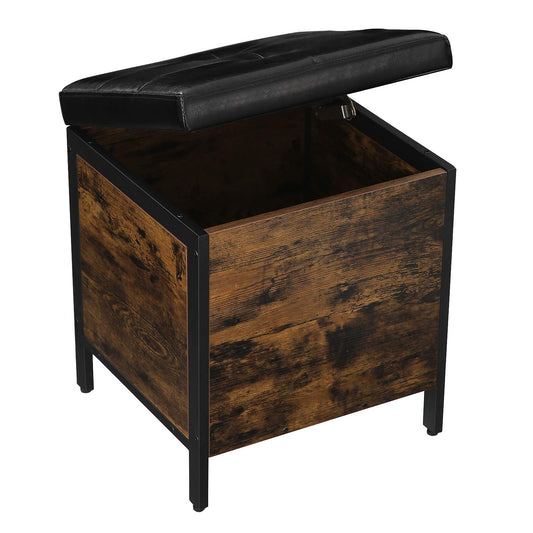 VASAGLE Sitzhocker, Seat Bench, Bed Trunk with Storage, Padded Chest, Hallway, Bedroom, Living Room, Metal, Easy Assembly, Faux Leather, Industrial Style, Vintage Brown-Black LSB50BX