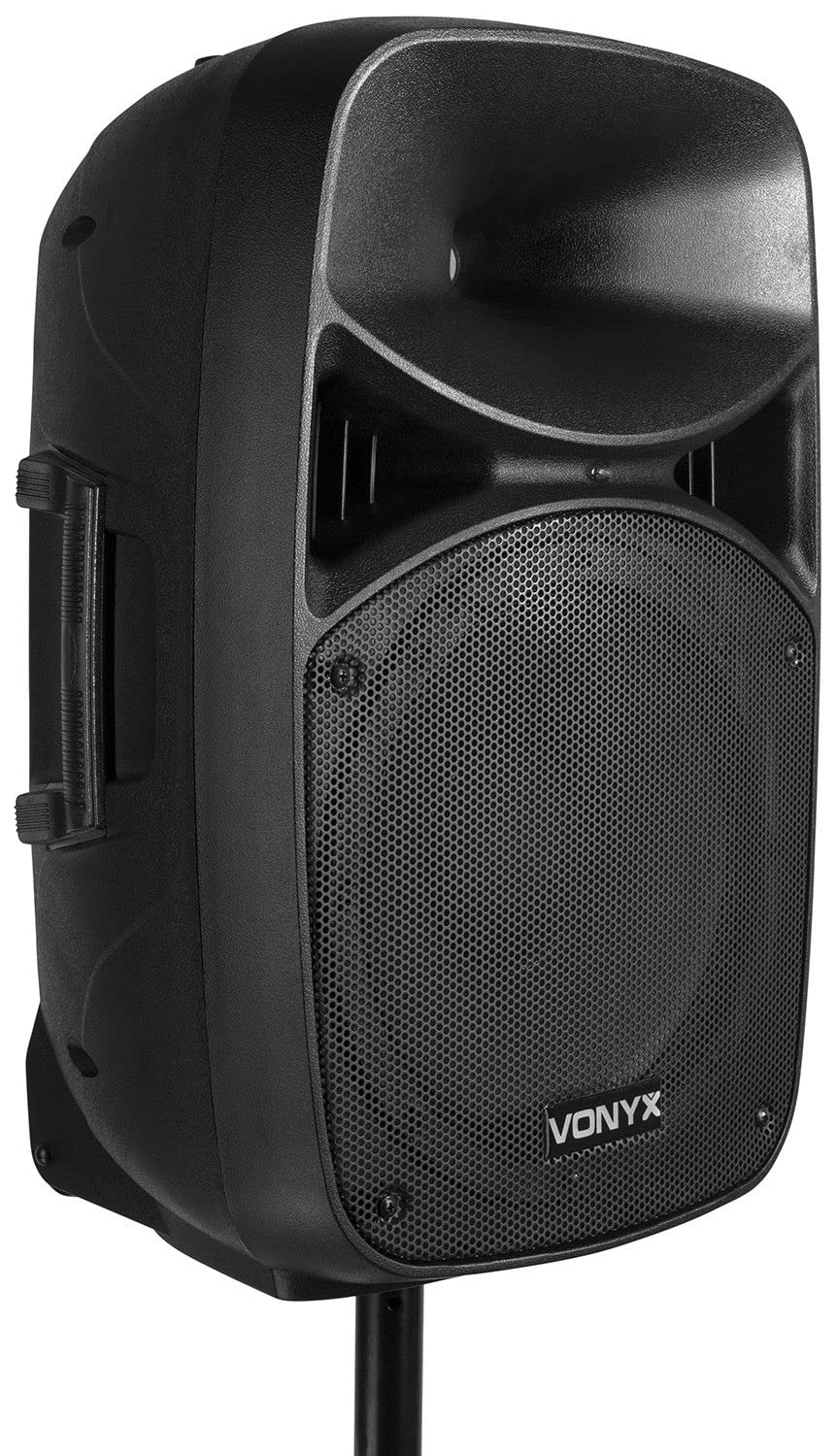 Vonyx VPS122A PA speaker set with stand and microphone, 1000 watts 12-inch LED active boxes, party box Bluetooth with tripods, USB, SD, MP3, PA system complete set, DJ speakers, tripod speaker set