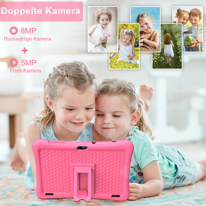 Semeakoko Kids Tablet 10 Inch Android 13, Kids Tablet Quad Core Processor 1.6GHz, 3GB RAM/32GB ROM(256GB TF), 1280x800 HD Display, 6000mAh, WiFi, Bluetooth, Dual Camera, Parental Control (Pink)