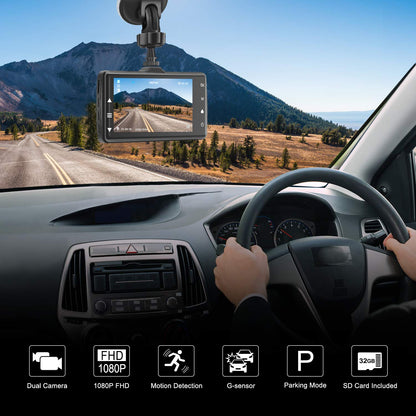 Dashcam for Car Front and Rear with 32GB SD Card, Car Camera 3.0-inch IPS Screen Full HD 1080P, Aluminum Alloy Body, 170° Wide Angle, WDR, Parking Monitor, Night Vision, G-Sensor, Loop Recording.