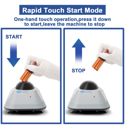ONiLAB Mini Vortex Mixer with touch function, ideal for laboratory mixing of nail polish, lash adhesives, and acrylic paints. Features an aluminum casting base and includes 120 extra 7/32in mixing balls.