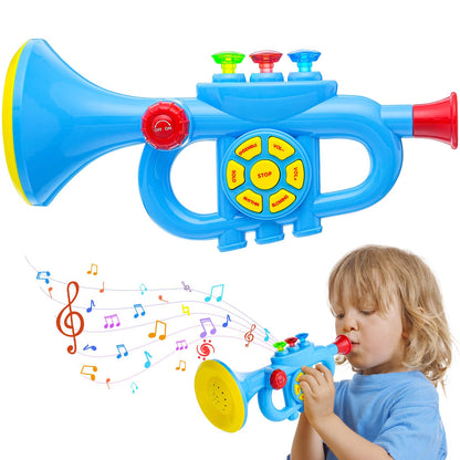 Children's trumpet toy, Luckits Portable Trumpet Horn with Music, Plastic Kids Trumpet Toy with Light Music, Song List, Trumpet Toy Gift for Boys Girls (Blue)