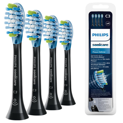 Philips Sonicare Original C3 Premium Plaque Defense Standard Sonic Toothbrush Heads - 4 Pack in Black (Model HX9044/33)