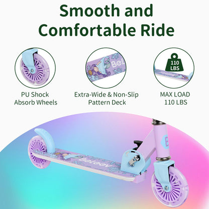 BELEEV V2 Kids Scooter, 6 years old, upgraded with LED light-up wheels, handlebar and deck, adjustable height, rear brake, foldable for kids 4 years old girls boys, for 3-12 years old.
