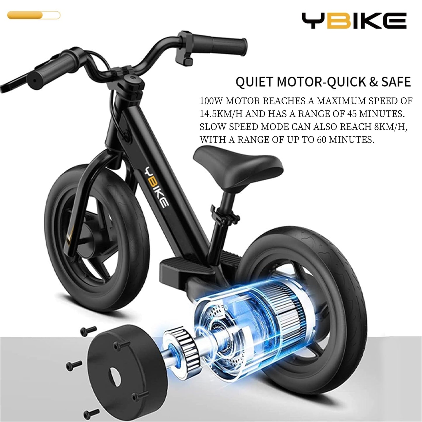 YBIKE balance bike, 12-inch electric balance bike for ages 3-5, kids electric balance bike with adjustable seat, training vehicle for children, boys and girls