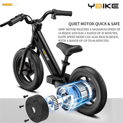 YBIKE balance bike, 12-inch electric balance bike for ages 3-5, kids electric balance bike with adjustable seat, training vehicle for children, boys and girls
