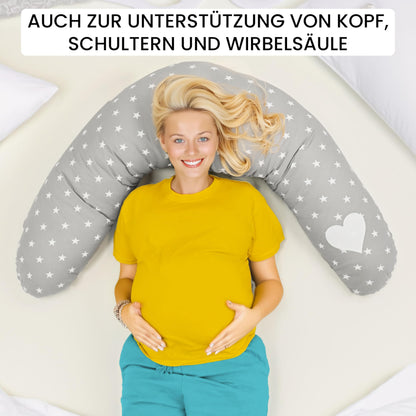Amilian Nursing Pillow XXL - Pregnancy Pillow & Side Sleeper Pillow Baby - Pregnancy Pillow and Body Pillow - Grey with Stars - Pregnancy Pillow