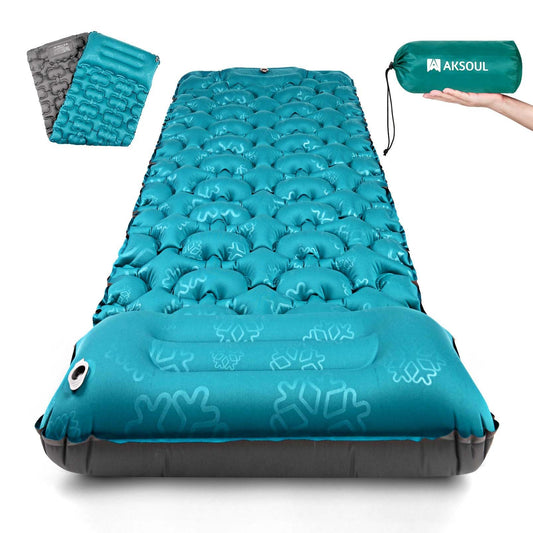 Ultralight Camping Inflatable Outdoor Sleeping Pad: 10CM High Lightweight Self Inflating Air Mattress - Compact & Portable - Anti-Ripstop & Waterproof Camping Mat for Hiking Travel Backpacking (Blue)