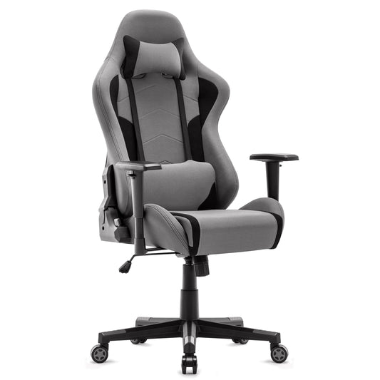 IntimaTe WM Heart Gaming Chair, Ergonomic Fabric Gamer Chair, Racing Office Chair with Adjustable Armrests, Computer Chair with Lumbar Pillow, Padded, Swivel Chair Rocking Function Gray