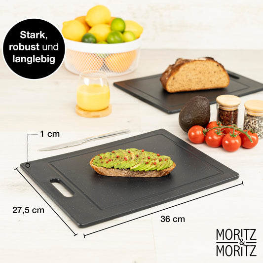 Moritz & Moritz 2x Plastic Cutting Boards - 36 x 27.5 cm - BPA-free Cutting Boards - Granite-style Kitchen Boards - Cutting Board with Non-slip Feet, Grip Opening - Cutting Board with Juice Groove