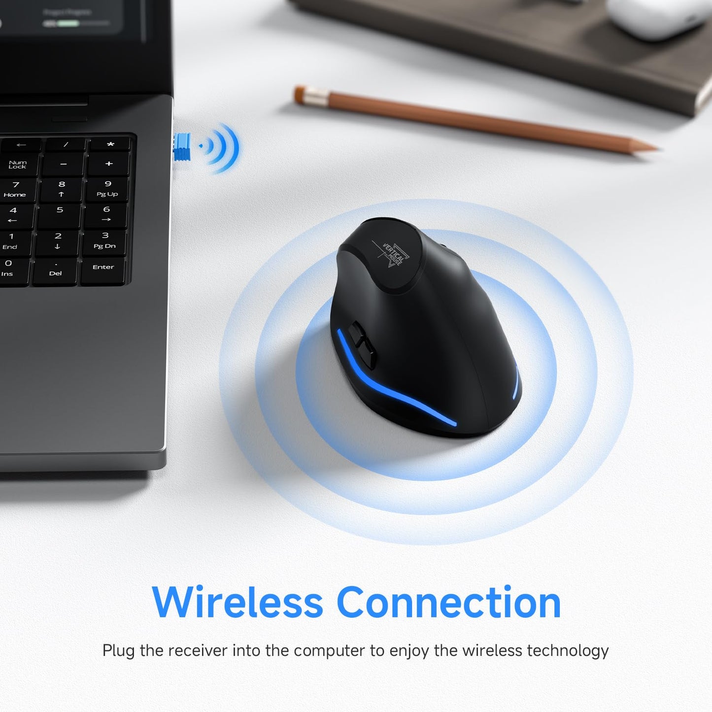 REALPower 2.4G Vertical Ergonomic Mouse Wireless, Rechargeable Cordless Wireless Mouse for Office/Home Windows PC, Vertical Ergonomic Mouse 2400 DPI, 6 Buttons, Right-Handed (Black)