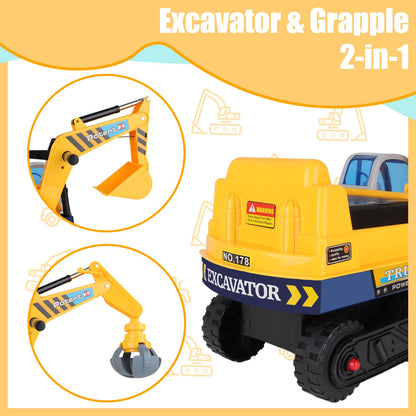 deAO 2-in-1 sit-on digger for toddlers- pedal-free kids vehicle with two different shovels
