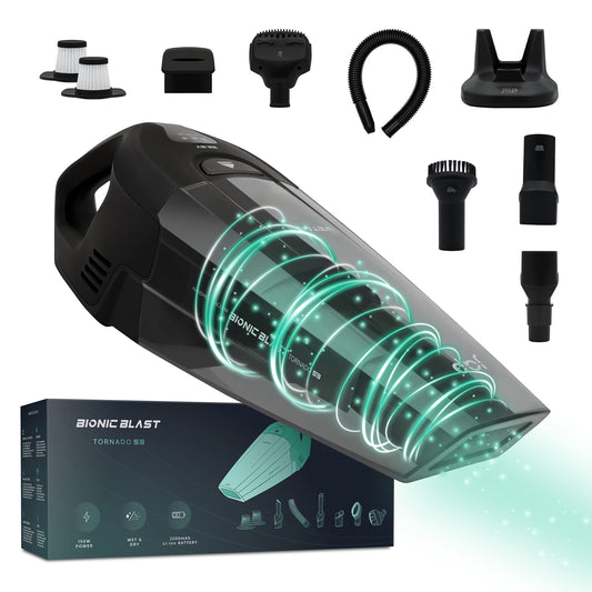 JAP Tornado S3 - handheld vacuum cleaner battery winner - 10000Pa portable car vacuum cleaner strong - car accessories, caravan gadgets - wet dry, pet hair - 5 attachments - black