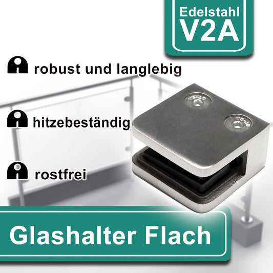 PRIOstahl glass holder glass clamps spacer holder clamp holder - 4 pieces 45 x 45 x 26 mm Connection: Flat for glass 6.76 mm glass clamp holder glass panel holder for railings stainless steel V2A.