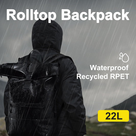 Travel Reisa Rolltop Backpack Men Women Waterproof Large Laptop Backpack Travel Backpack with Multifunctional Climbing Buckle for Travel, Work, College School (Black-1) (Black, L)